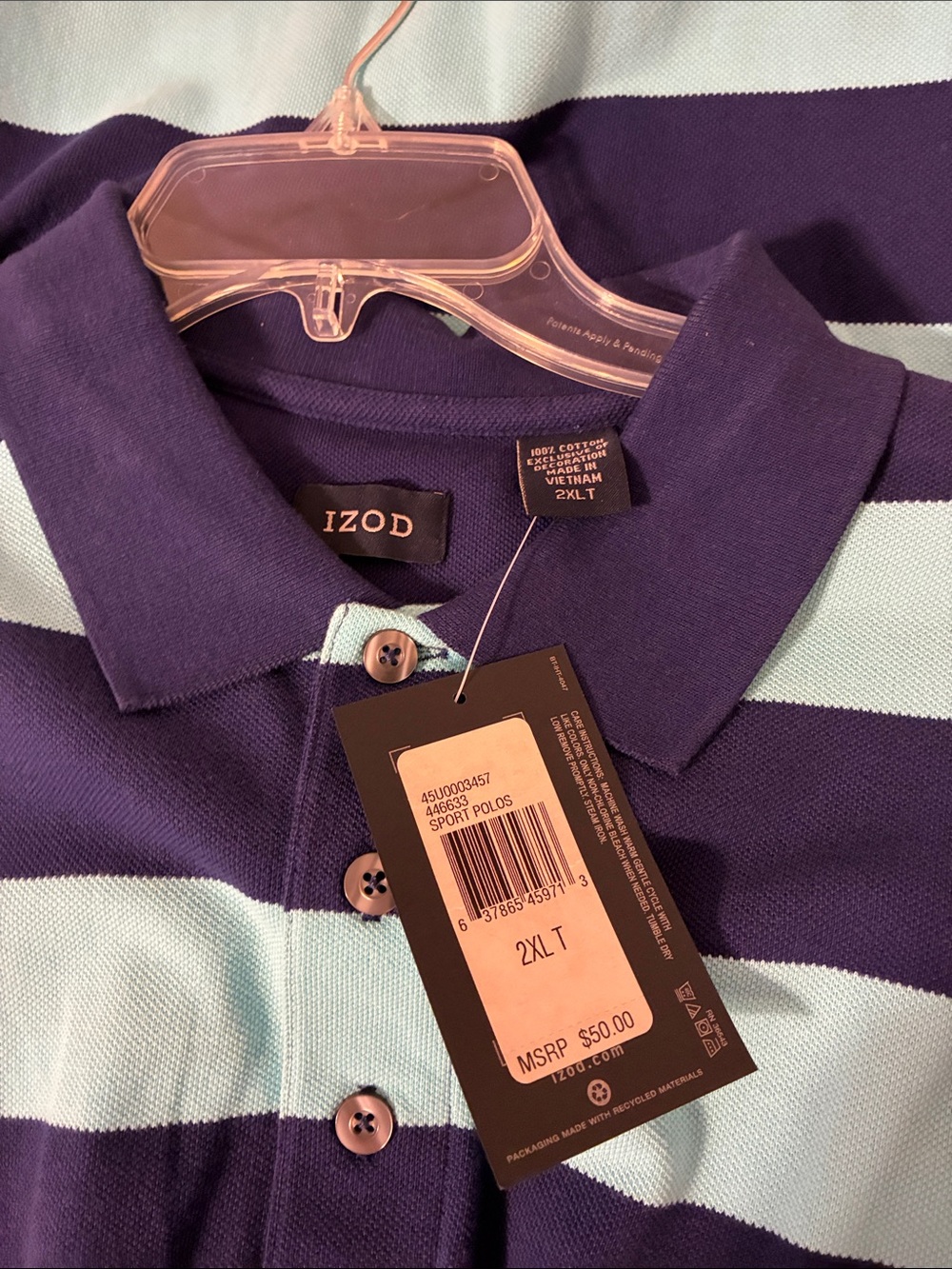 Lot of 3 NWT Izod Men’s Pink Polo with Thin Blue Stripes - Picture 4 of 4